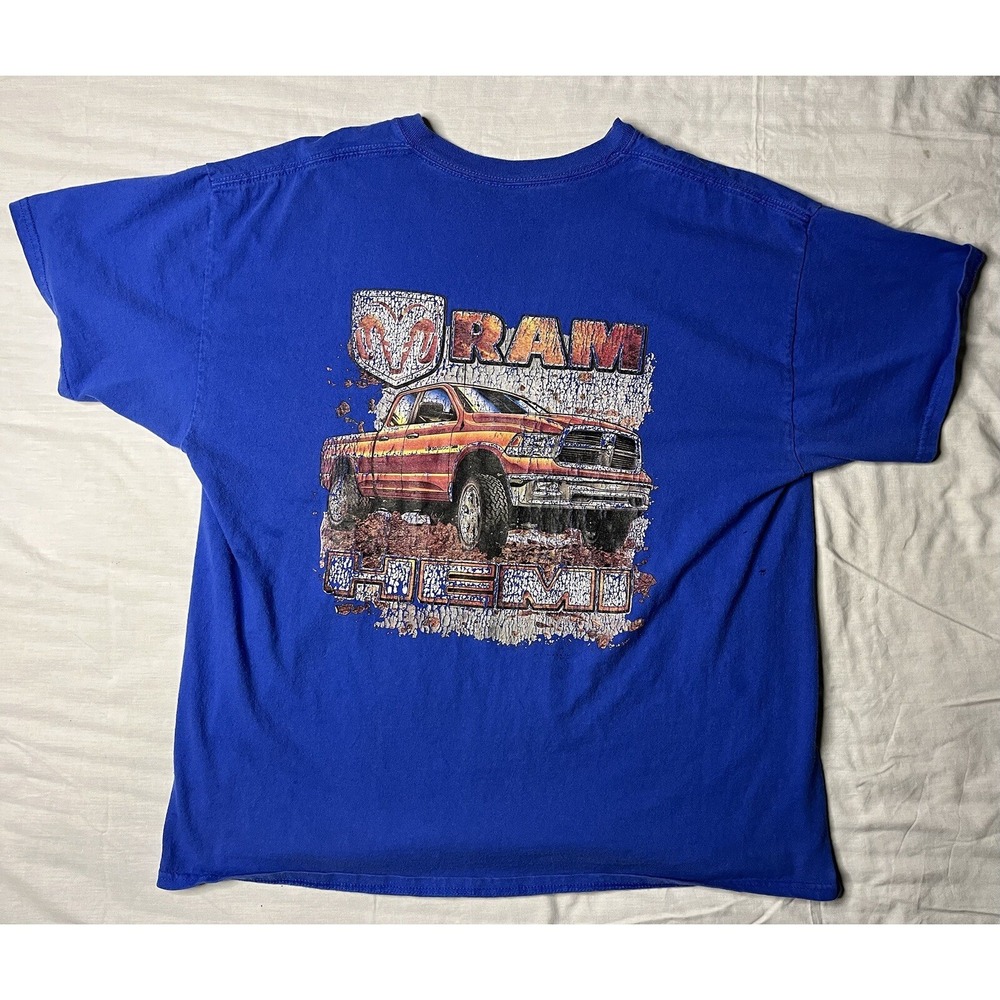 Vintage Dodge Ram T Shirt Shirt Men's Size XL Truck Graphic Sleeve Blue Vintage